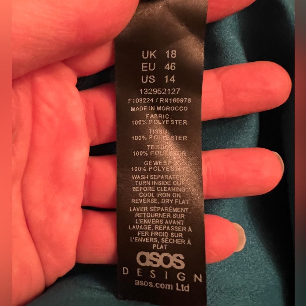 ASOS turquoise satin long sleeve dress 14 - Picture 12 of 14